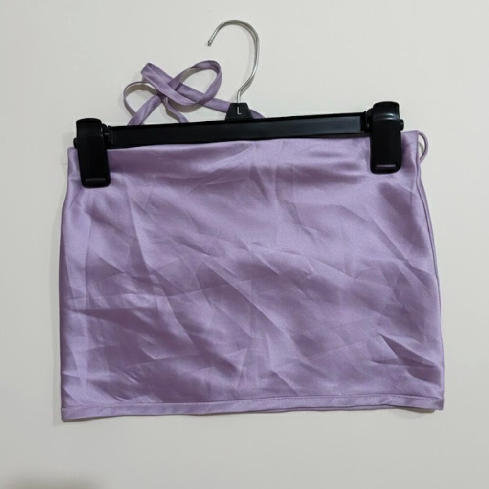 Cotton Candy LA Lavender Satin Lace-Up Crop Top & Light Purple NWT Strapless